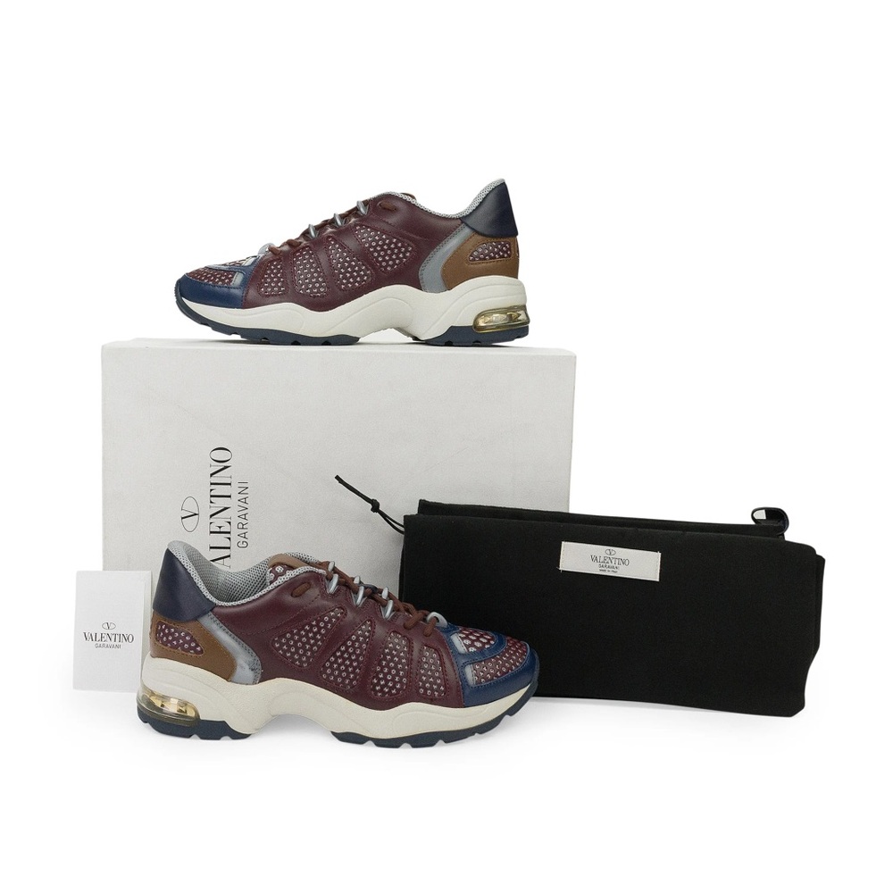 Valentino Garavani Burgundy Navy Tan Cream Leather Mesh Sneakers